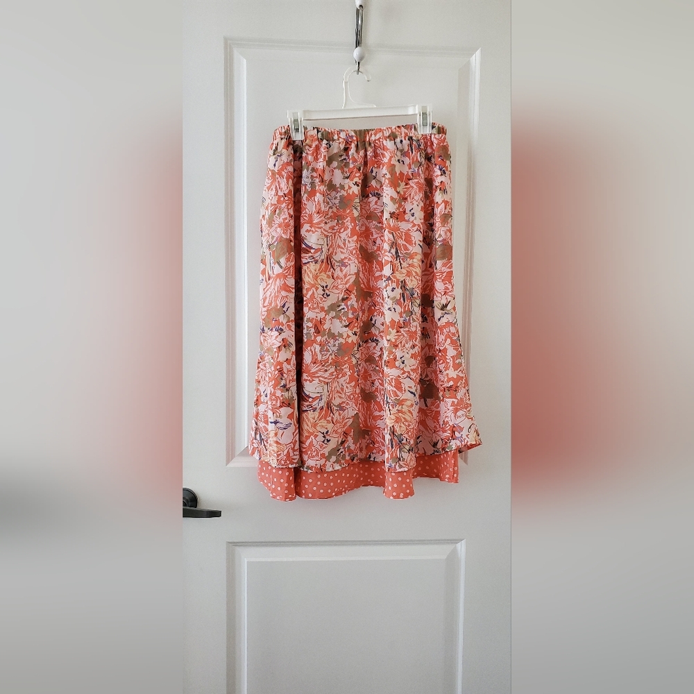Christopher & Banks Floral A-Line Skirt - Coral and White